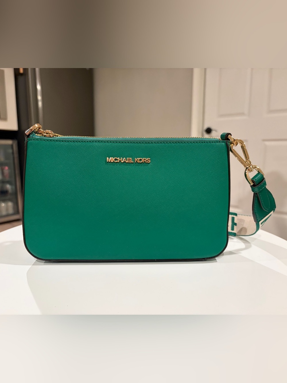 Michael Kors Palmetto Green Saffiano Leather Crossbody Bag with Gold Hardware